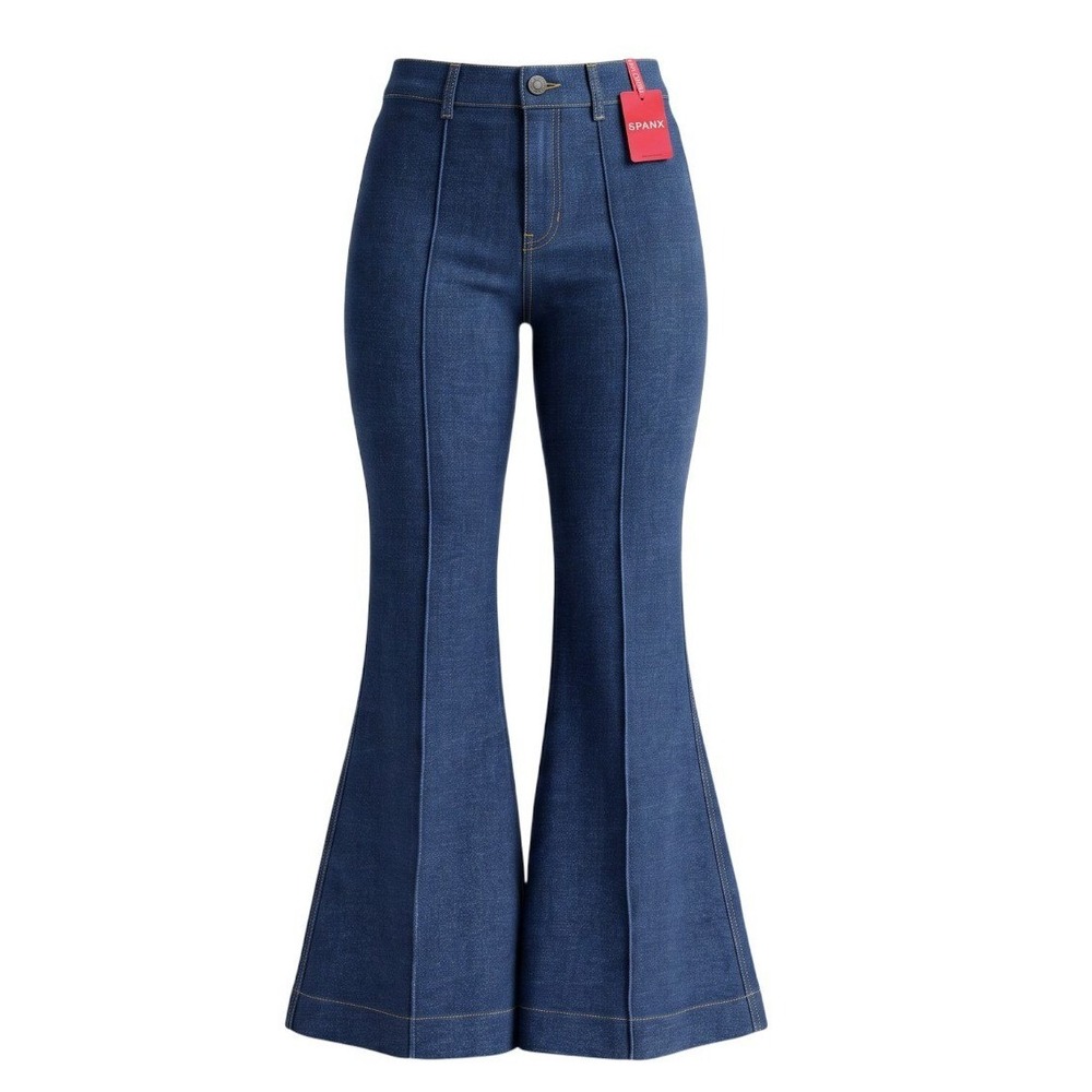 Spanx Pintuck Flare Jeans Raw Indigo Womens Size M NWT High Rise Blue 20760R